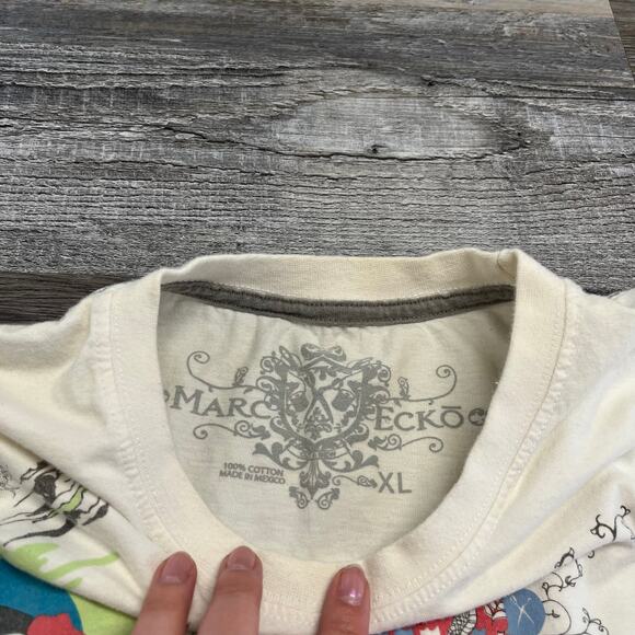 Marc Ecko Skulls Snake Floral Tattoo Graffiti‎ Mens XL White Streetwear T-Shirt - Picture 4 of 8